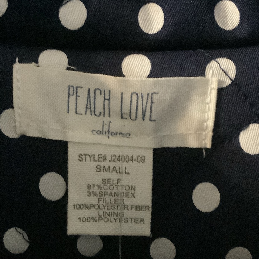 Peach Love California Dark Blue and White Polka Dot quilted zipper vest, small - Picture 2 of 8